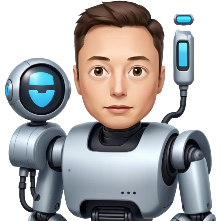 Give me an emoji of Elon mask sitting on a bot emoji