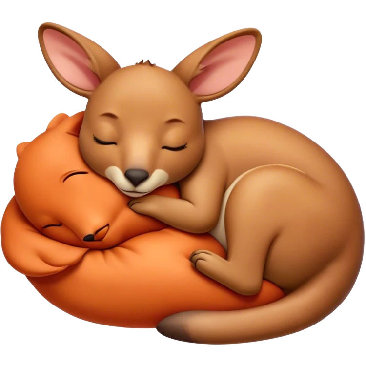 Meme-Worthy Cute Sleeping Kangaroo Portrait Emoji, Head resting peacefully with a contented smile, showcasing a robust build and a luxuriously soft red-orange fur, eyes shut in a serene, restful nap, Simplified yet hilariously adorable features, highly detailed, glowing with a soft, drowsy light, high shine, relaxed and utterly lovable, stylized with an air of playful laziness, bright and heartwarming, soft glowing outline, capturing the essence of a comically sleepy kangaroo, so meme‐worthy it feels like it could instantly become the next viral sensation of adorable slumber! emoji