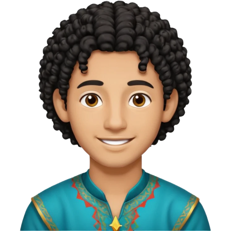 Young man with black curly hair cascade Haircut and light dark skin, moroccan / amazingh race emoji
