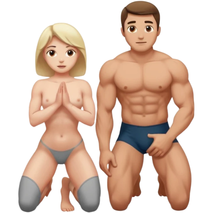 Mulher ajoelhada,e um homem em pé sem roupa emoji