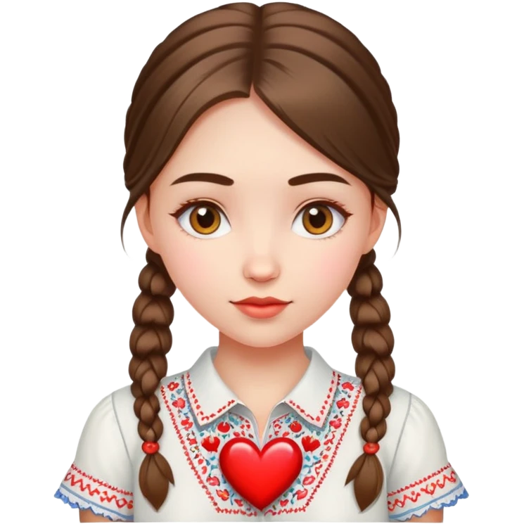 beautiful young girl wearing a white Ukrainian embroidered shirt with a big heart emoji
