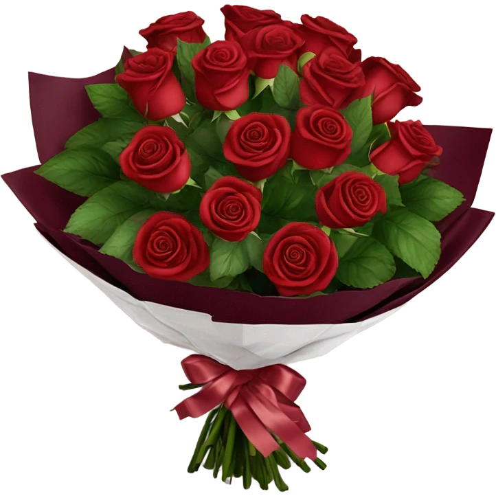 Bouquet of red roses in a burgundy package emoji