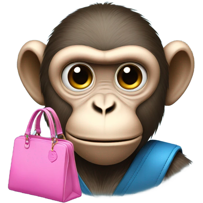 Monkey head with pink lips and blue shadows with a pink female bag in his hand emoji