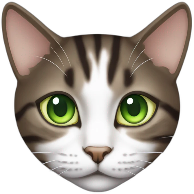 Dark brown and white Tabby Cat with green eyes, laying on the side emoji