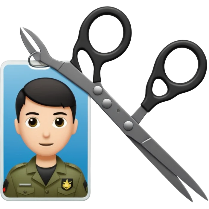 Floating black Scissors cutting in half an idf soldier ID card with a little chip in 2 parts emoji