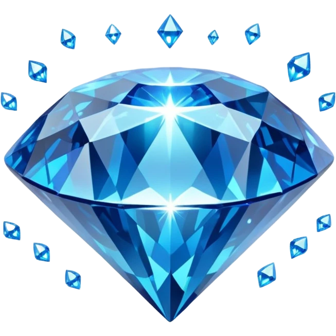 A sparkling blue diamond with a perfect cut, floating in the air. It is surrounded by a light magical glow. A symbol of value and uniqueness. emoji