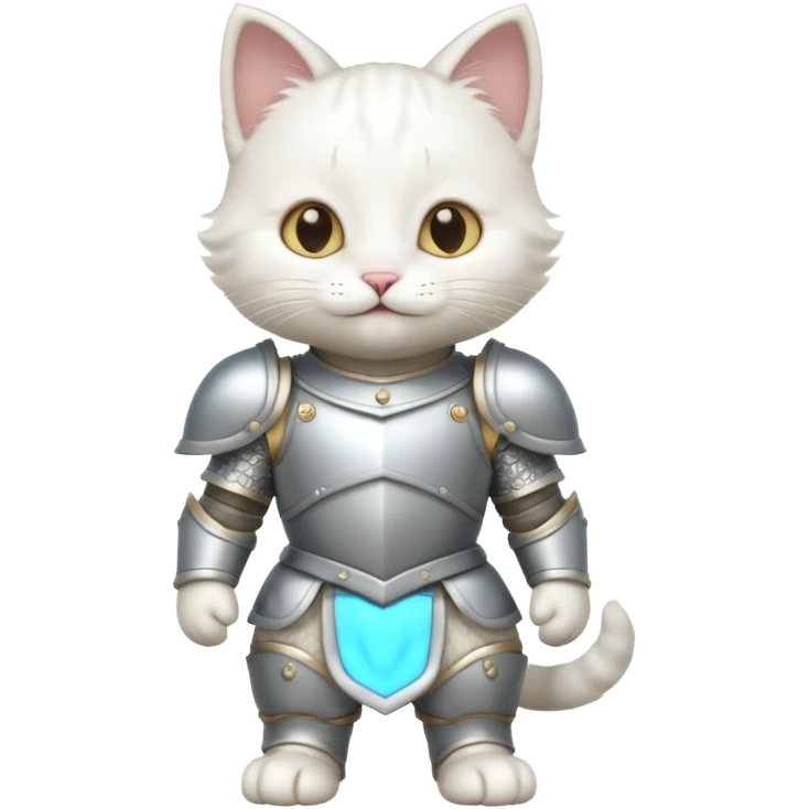 baby white cat in armor, full body, smile emoji