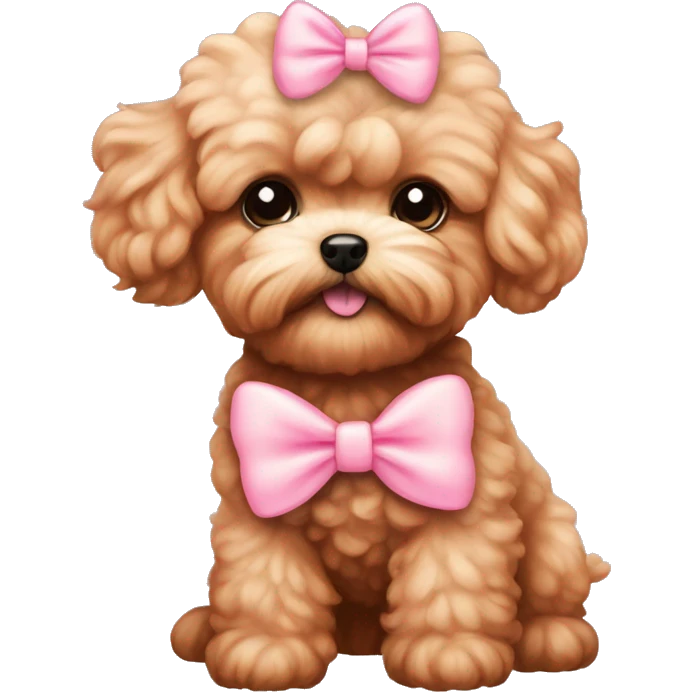 Red Maltipoo with pastel pink bow emoji
