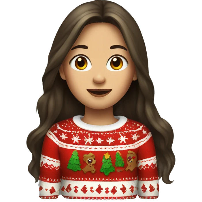 Brunette long haired girl in ugly Christmas sweaters emoji