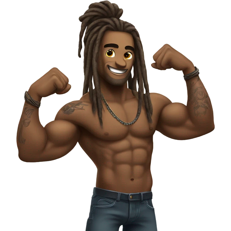 Flexing brown with tattoos and long dreadlocks  emoji
