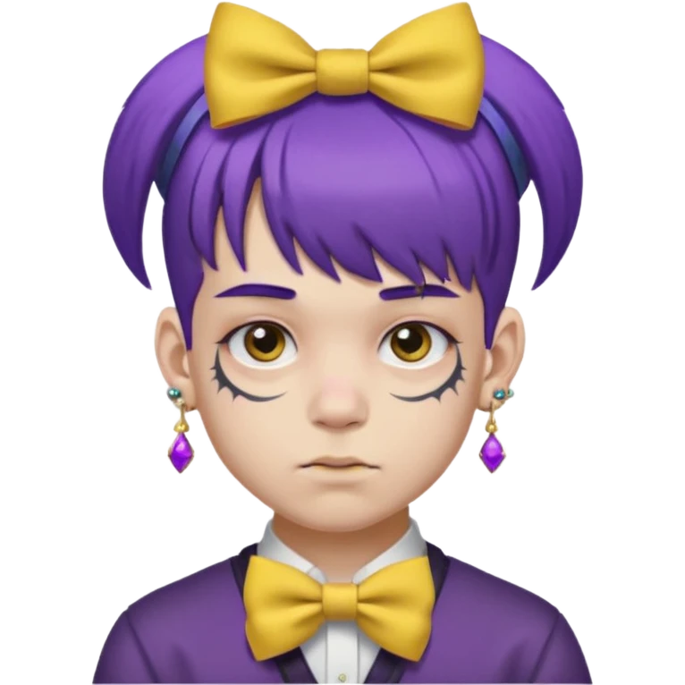 boy with bangs and purple hair and yellow hairbow and earrings and very heavy face tattoos emoji