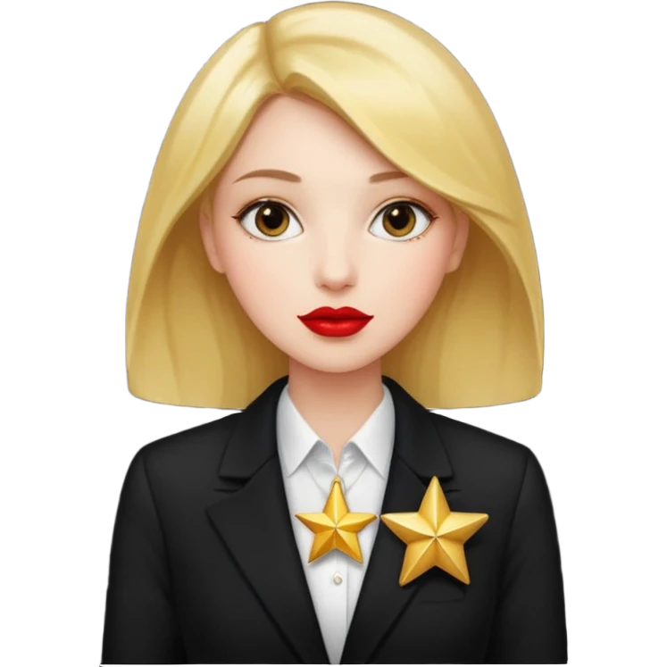 red lipstick, black blazer, holding a star emoji