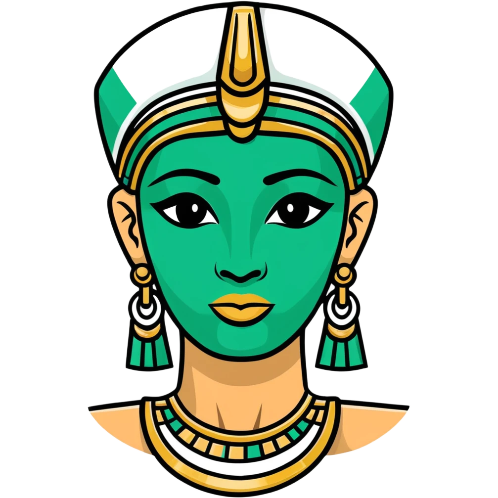 Elegant Maya-Egyptian fusion facial expression, minimalist style, white with deep green accents emoji