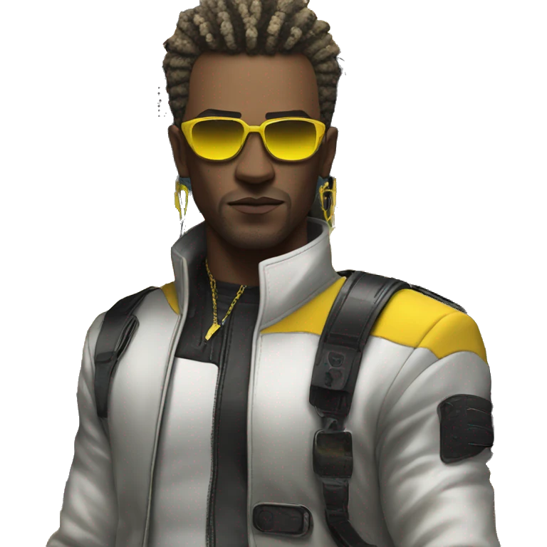 male cyber punk in front of Yellow Lamborghini  emoji