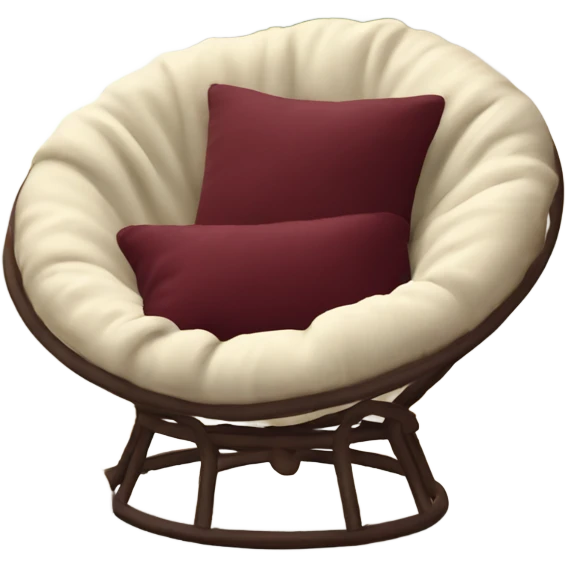 Cozy cream papasan chair with maroon pillow and cozy blanket emoji