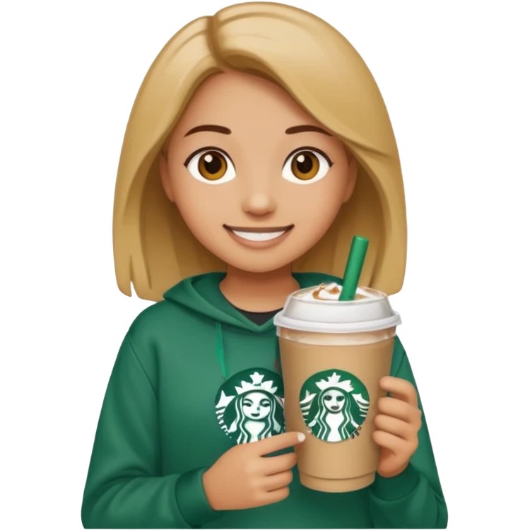 an emoji wearing a CLC (girls lacrosse team) sweatshirt, holding a Starbucks cup emoji