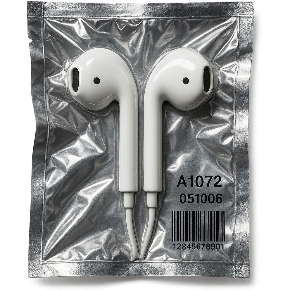 white EarPods viewed from above, glossy and puffy emoji