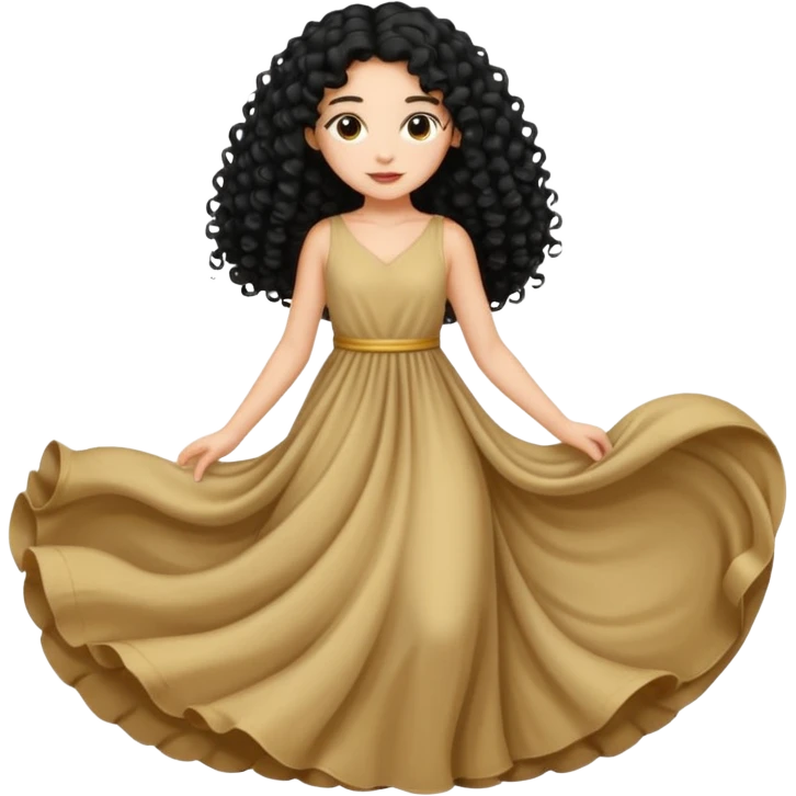 Uma menina com vestido longo e cabelo longo preto cacheado emoji