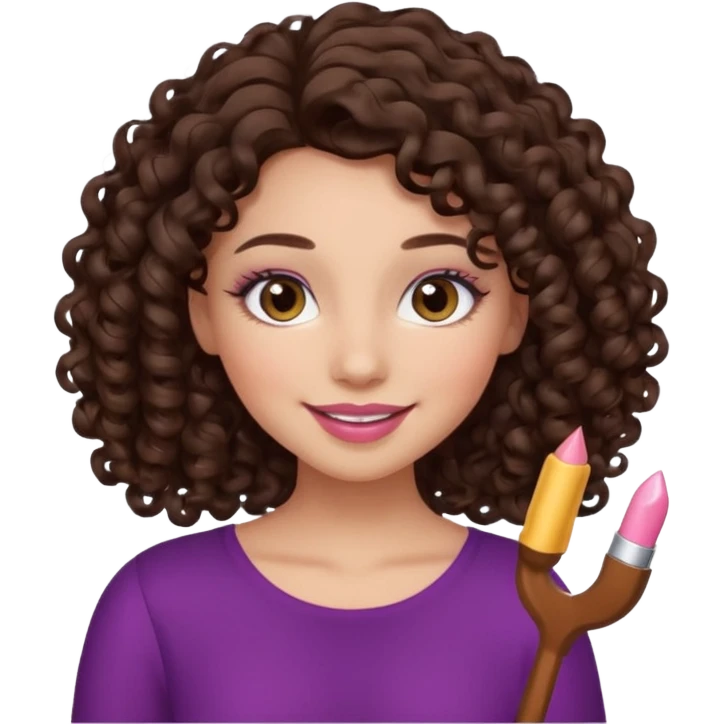 girl with curly long dark brown hair, brown eyes, light to medium complexion, long lashes, almond shaped eyes, light pink lipstick emoji