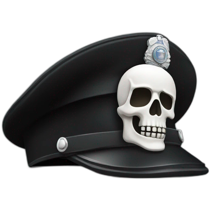 realistic black police hat with white skull symbol emoji