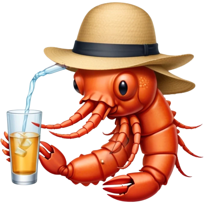 Crustacean wearing a hat and drinking vodka emoji