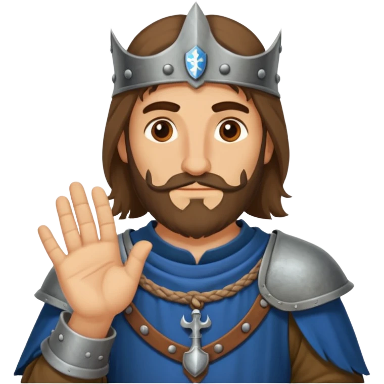Hazme el emoji de un caballero medieval con actitud muy masculina en diversos estados de animos de los caballeros teutonicos pensativo tocandose la barbilla con la mano emoji