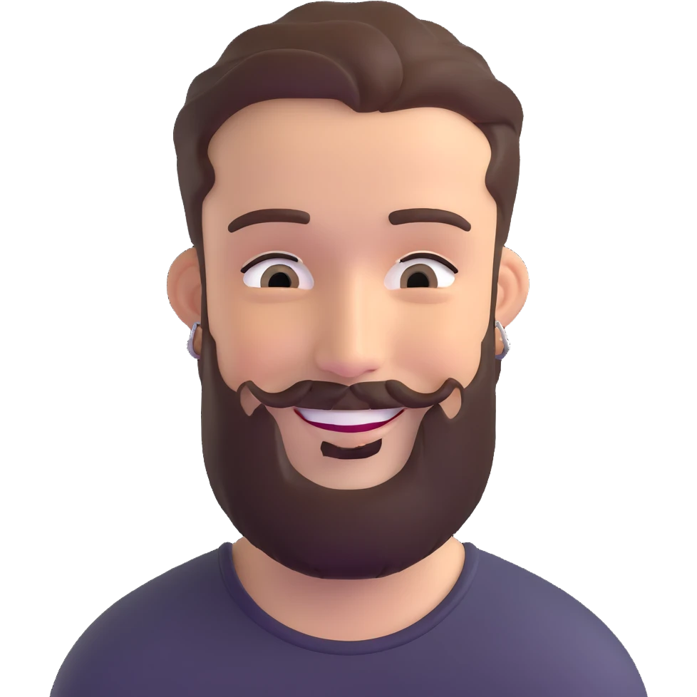 smiling man with earrings, beard emoji