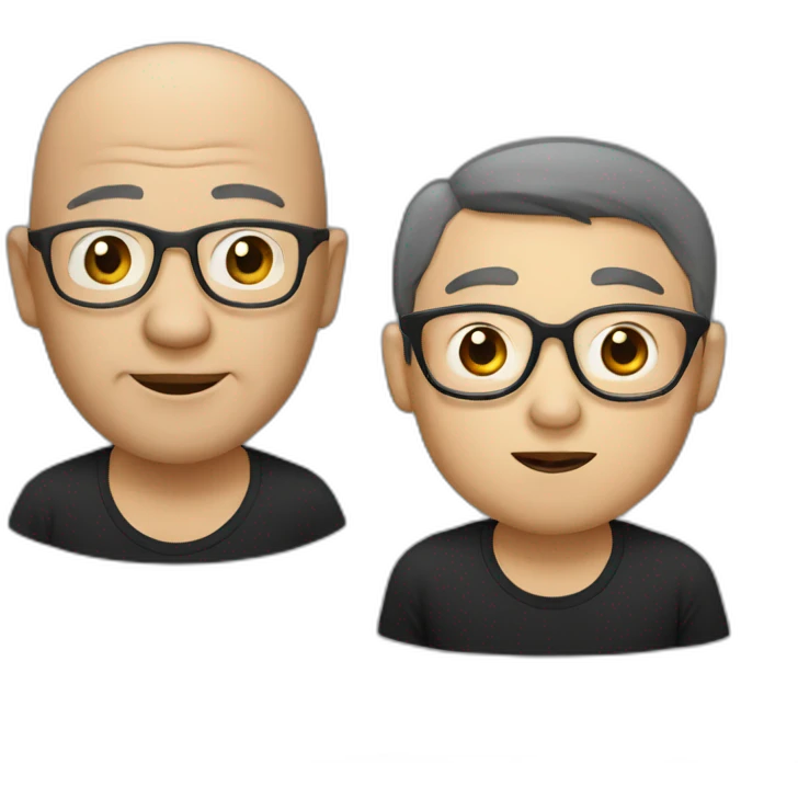 fifty year old with small flat head Chinese man with eyeglasses and black t-shirt emoji