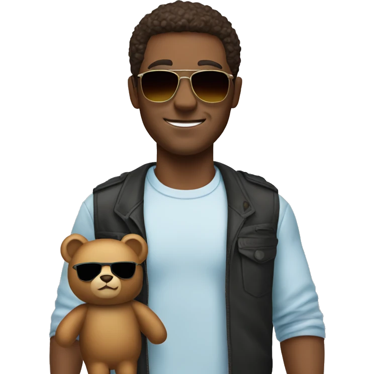 A man with sunglasses and a teddy bear emoji