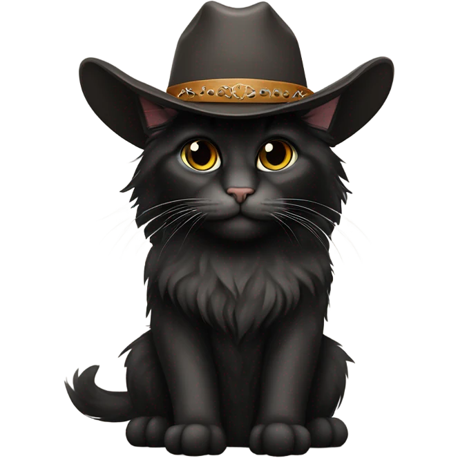 Black Maine coon cat wearing a cowboy hat emoji