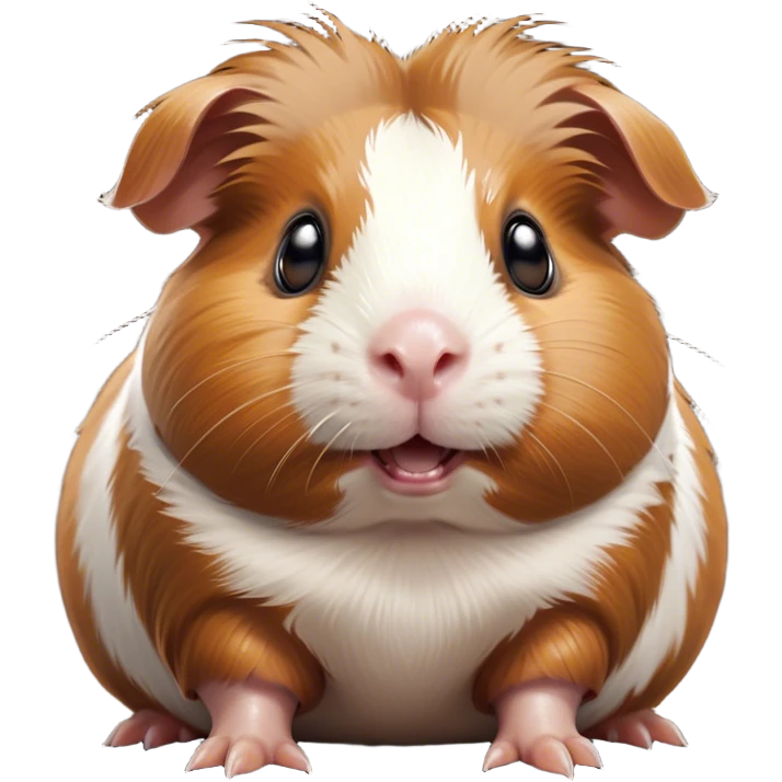 Cinematic Comical Brown and White Banded Guinea Pig Portrait Emoji, Head tilted dramatically with an exaggeratedly amused expression, featuring a striking fur with bold brown and white banding, wide, expressive dark eyes filled with playful disbelief, Simplified yet hilariously expressive features, highly detailed, glowing with a slightly sassy glow, high shine, dramatic yet playful, stylized with an air of cheeky mischief, bright and endearing, soft glowing outline, capturing the essence of a spirited and over-the-top guinea pig, so meme-worthy it feels like it could side-eye its way into internet fame instantly! emoji
