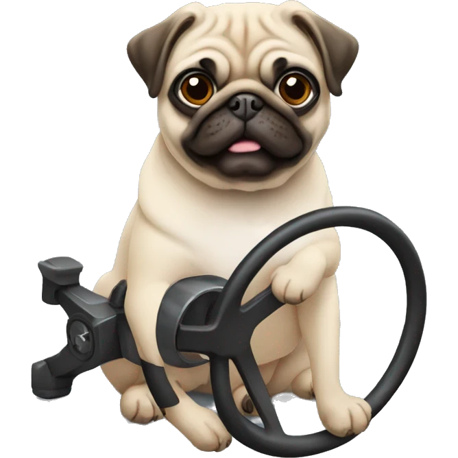 pug holding a steering wheel in its paws emoji