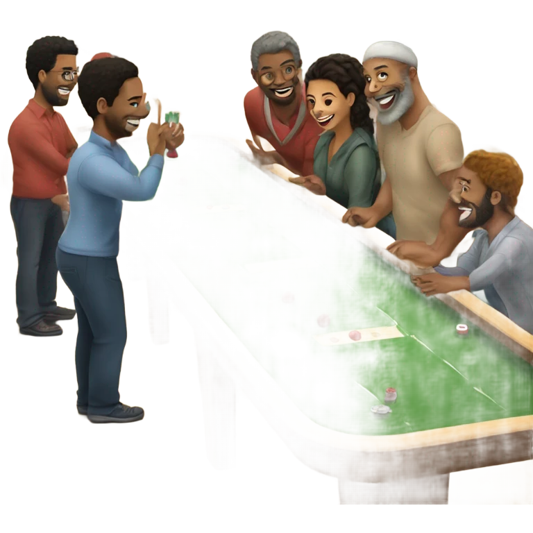 Create a Christmas image of friends playing shuffleboard celebrating the holiday and each other emoji