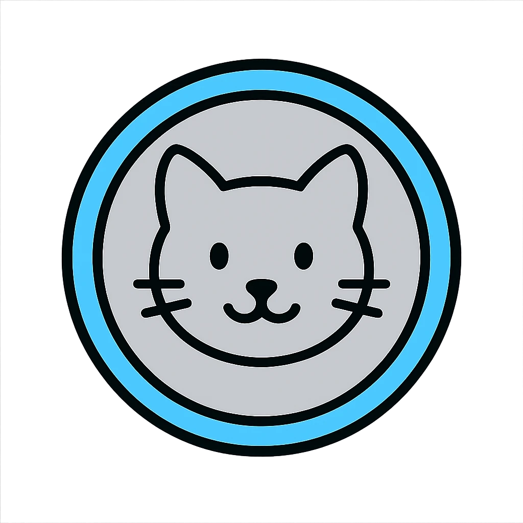 A silver coin with a cat face emoji