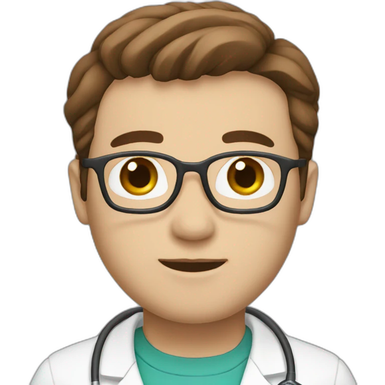 doctor, white skin, brown hair emoji