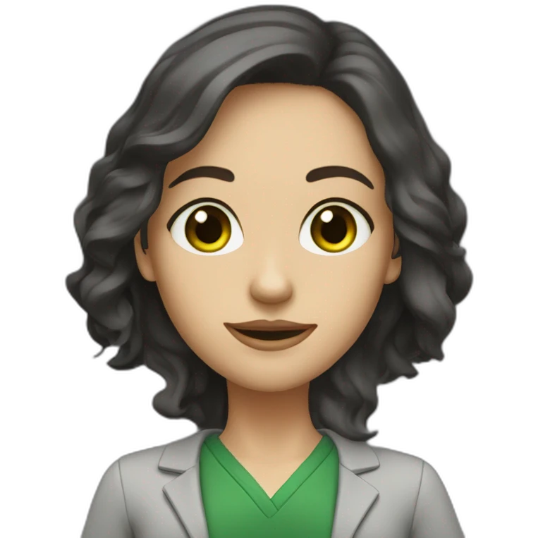 IT teacher woman university green eyes dark long hair emoji