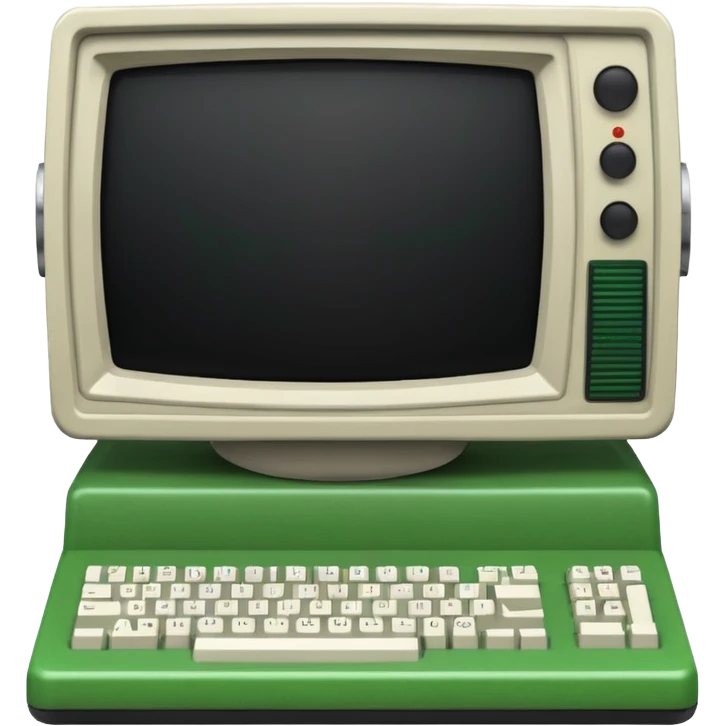 mac os icon code computer retro terminal, black, green white, full code lines on the screen emoji