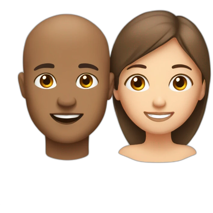 Brown male shave head with white brunet female emoji