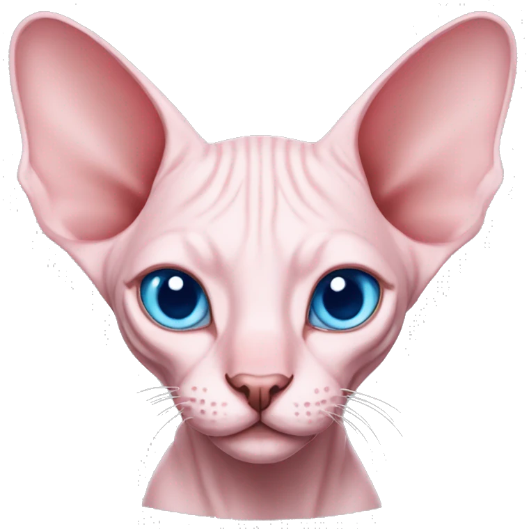 Pink sphynx with blue eyes and big smile emoji