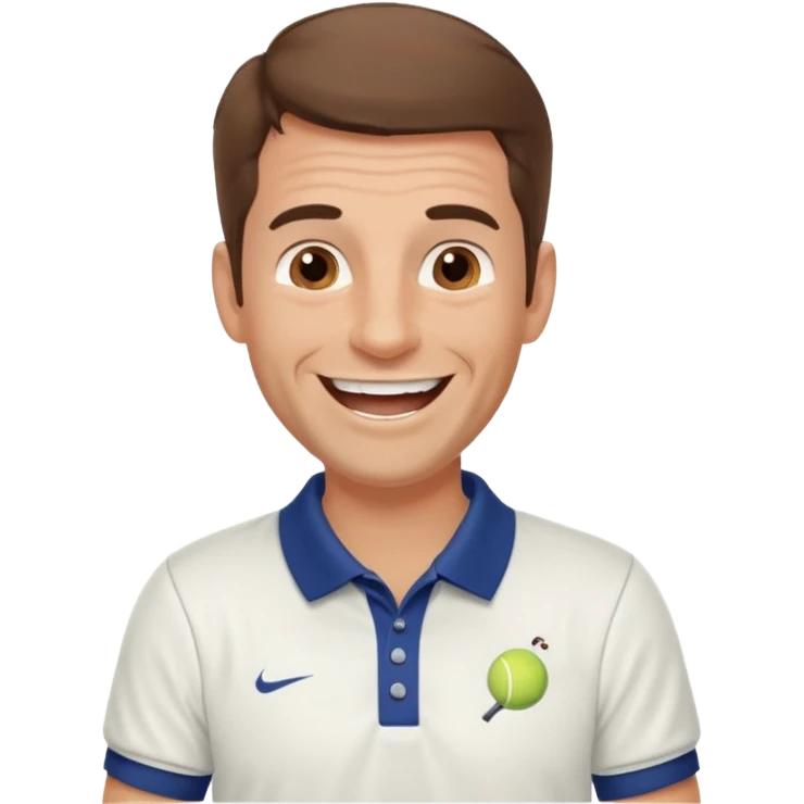 Profesor de tenis masculino sin barba con pelo marrón riendose emoji