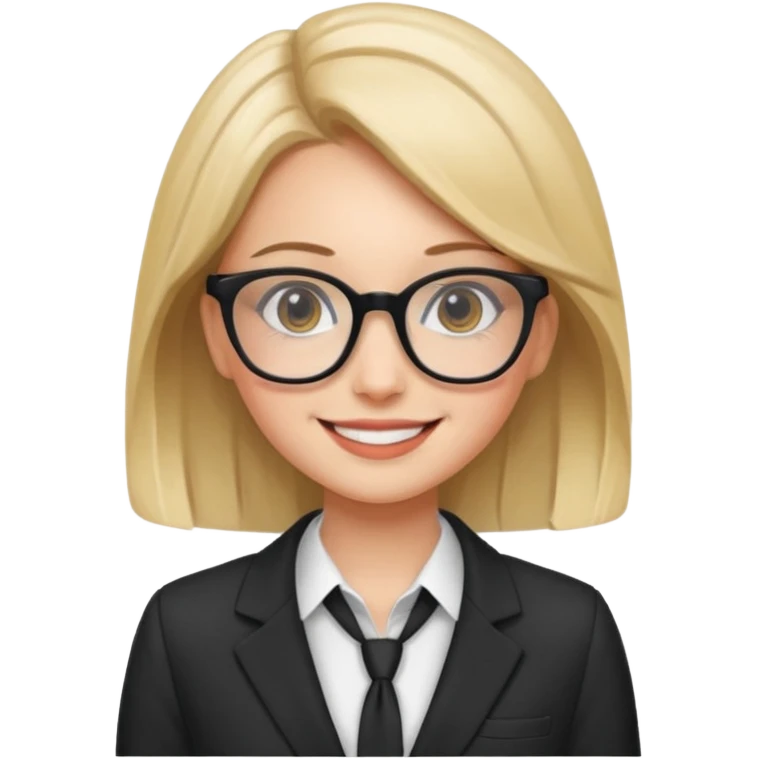 pretty girl with glasses, wearing a suit, smiling emoji