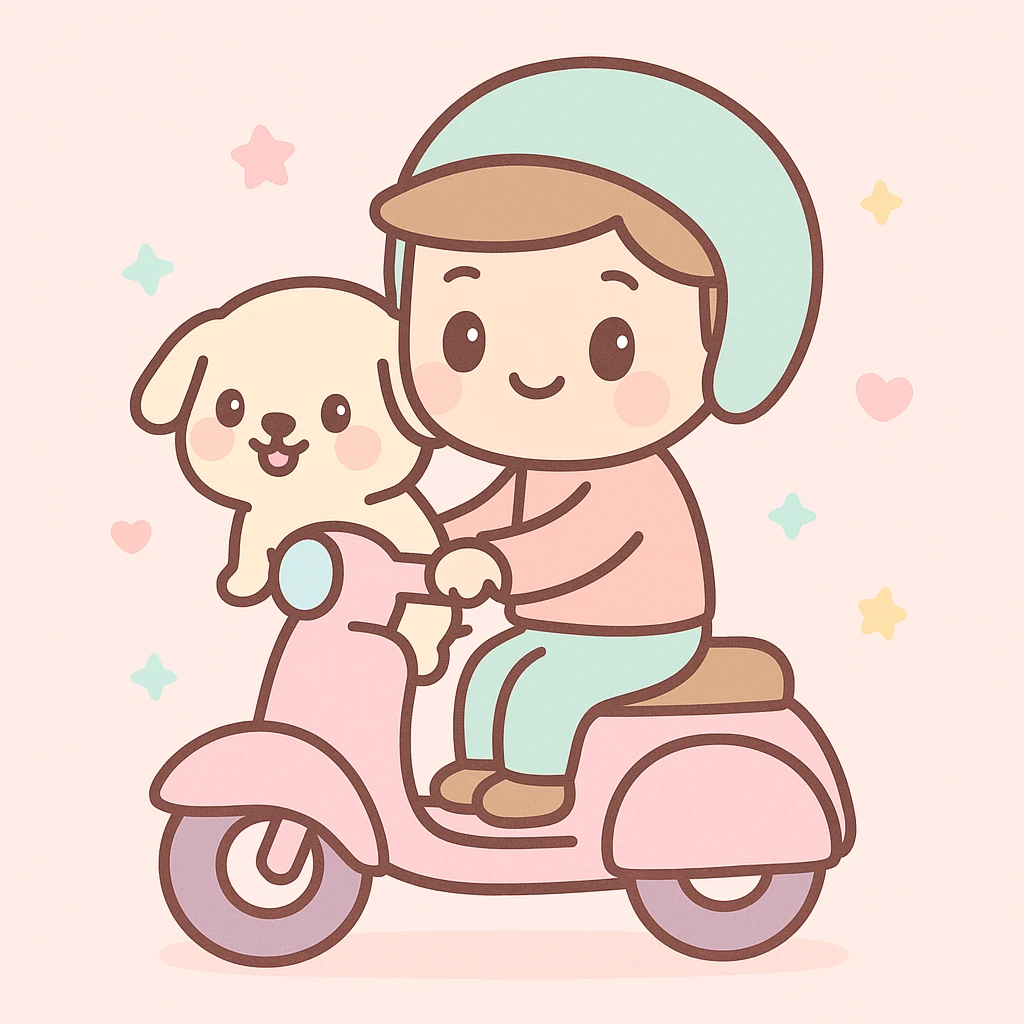 man and his pet dog riding a vespa emoji