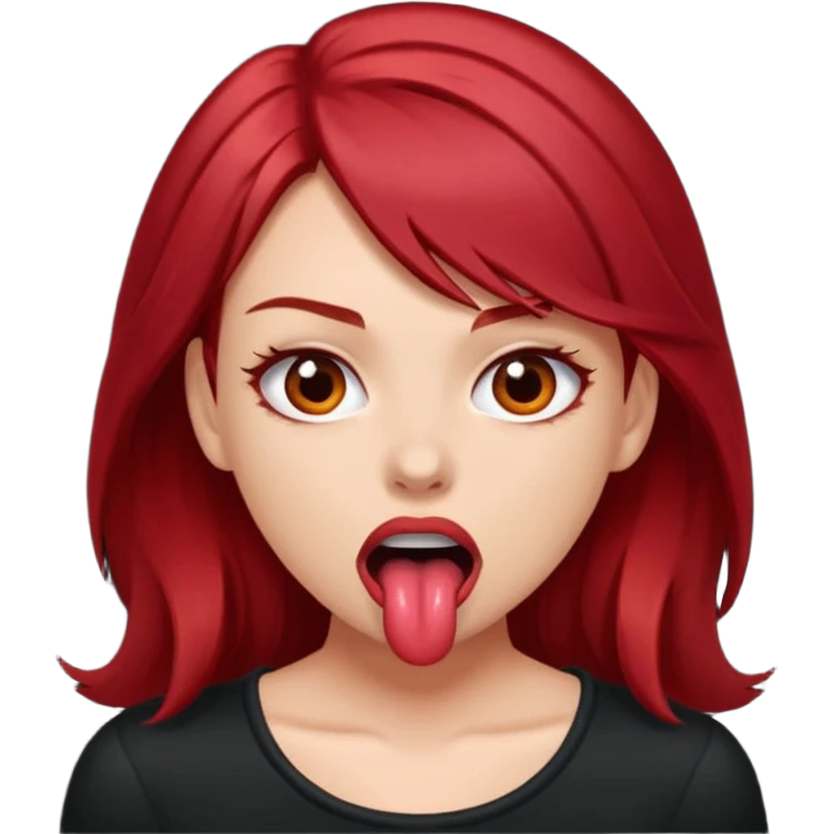 Dark red haired girl biting her lip sexually and aggressively  emoji