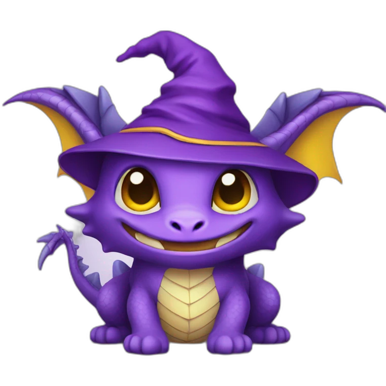 cute purple dragon with yellow eyes wearing wizard hat emoji