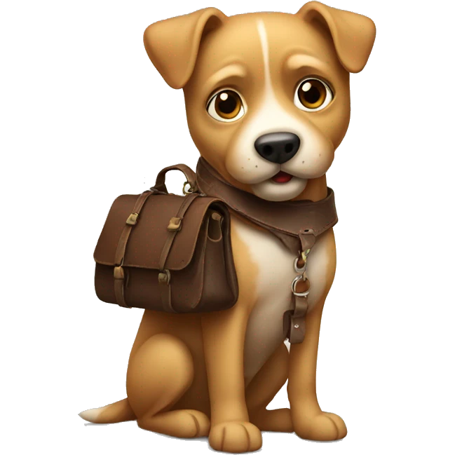 a dog holding a leather bag emoji