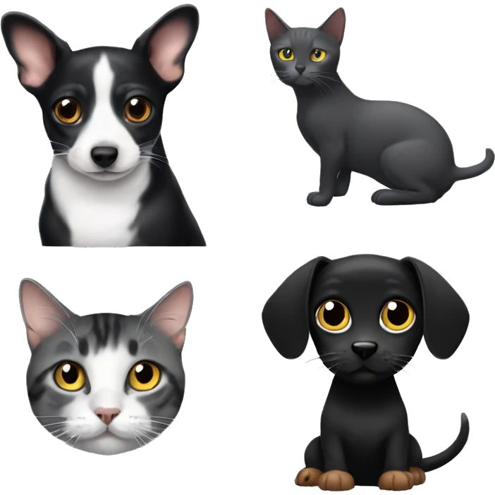 A dachshund with a black cat and a grey cat emoji