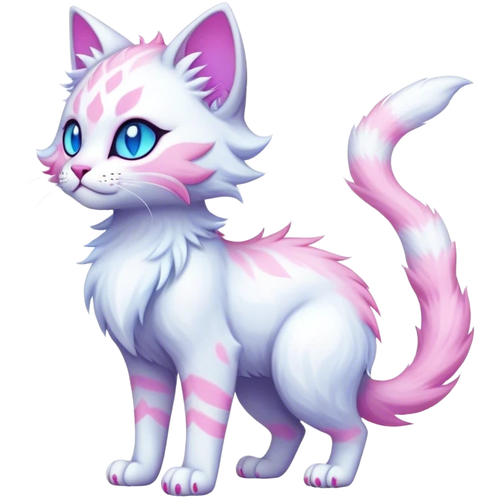 Kawaii dark edgy fantasy pastel ethereal feline-vernid-fursona animal creature with a tufted tail full body emoji
