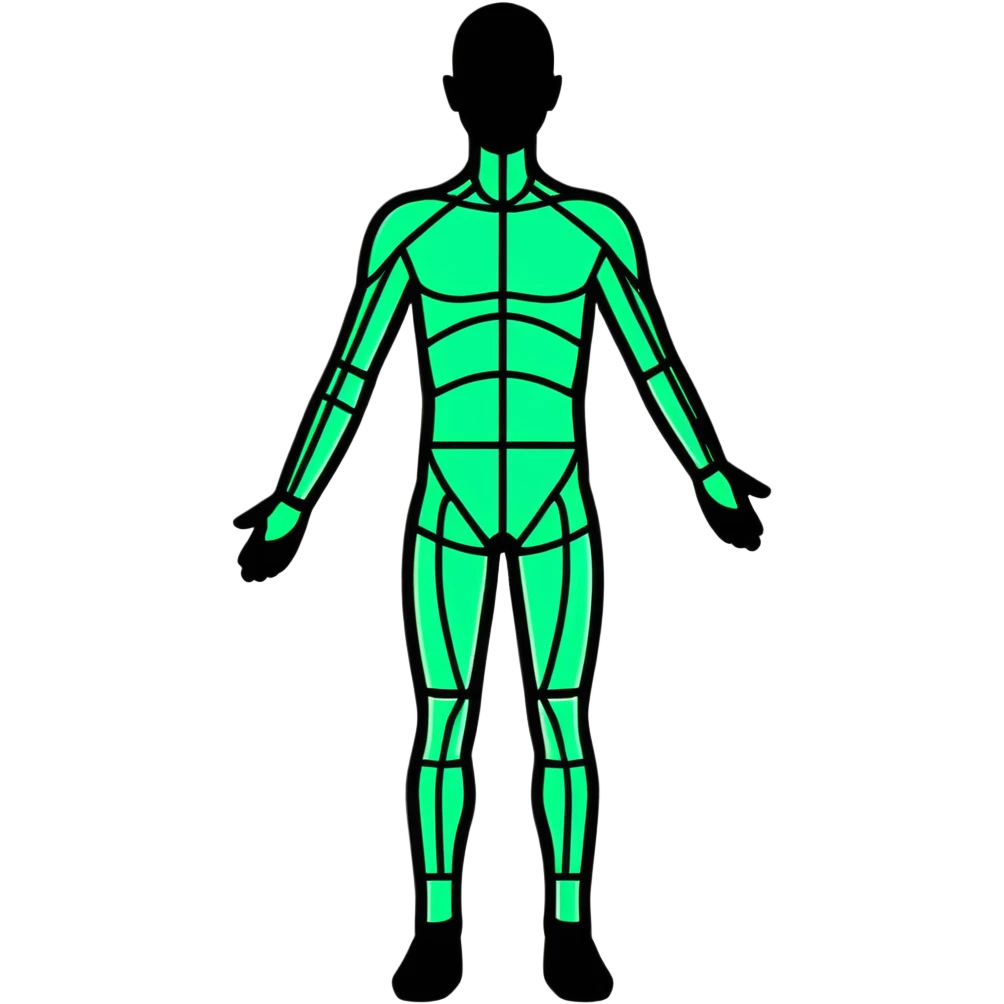 Human body silhouette with digital 3D scanning grid lines covering it, futuristic body scan emoji