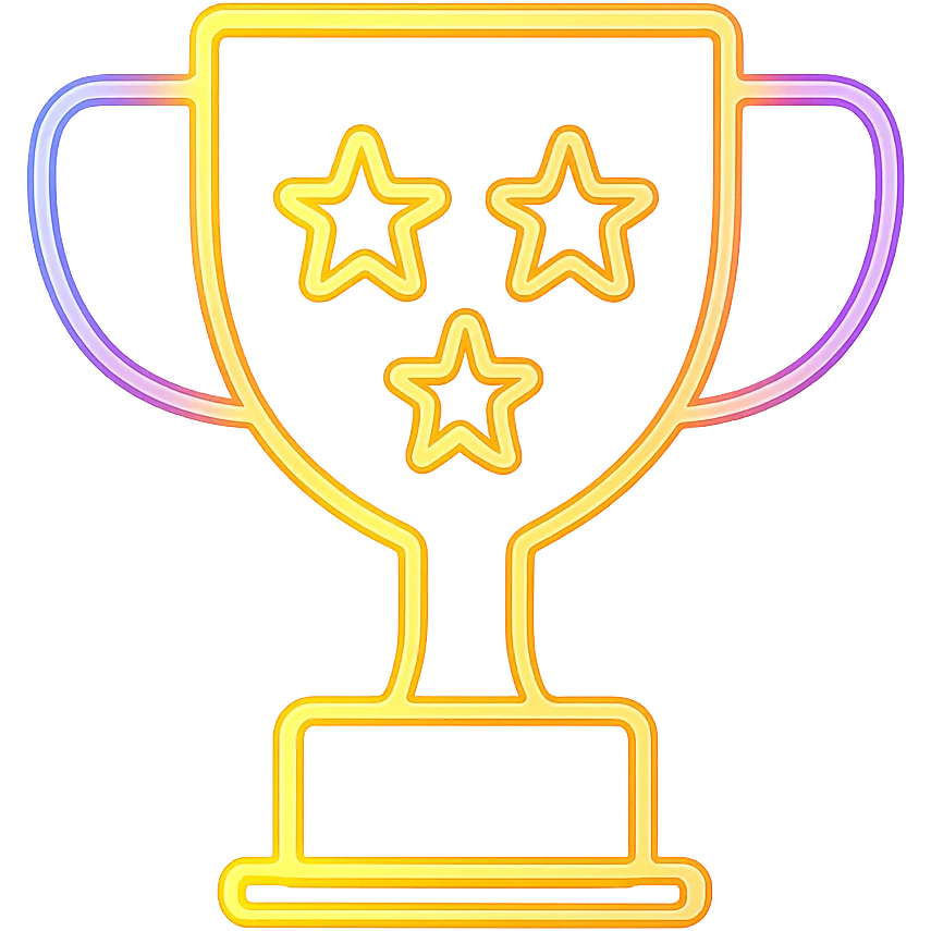 A trophy icon with glowing neon outlines and vibrant colors emoji