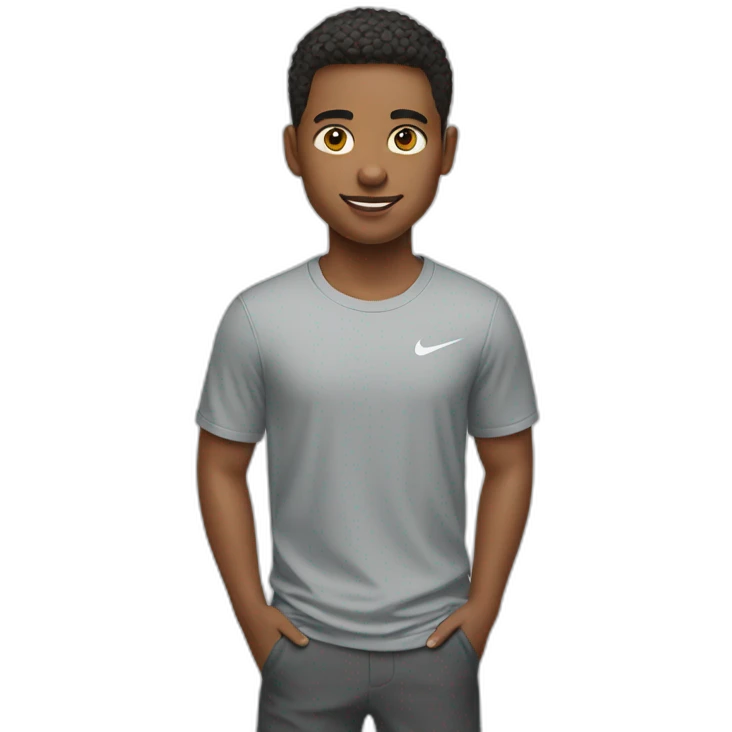 A young man wearing a Nike emoji